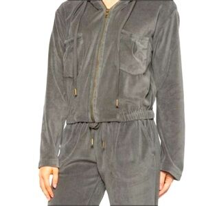 YOUNG FABULOUS & BROKE Zip Up Cropped Hoodie Sweatshirt & Sweatpants Set S